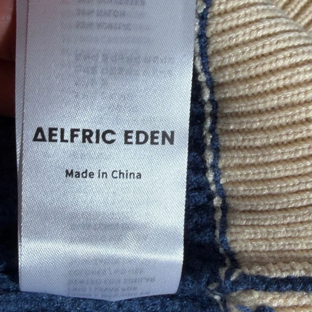 Aelfric Eden Blue Waffle Knit Faux Layered Crewneck Sweater Mens Streetwear